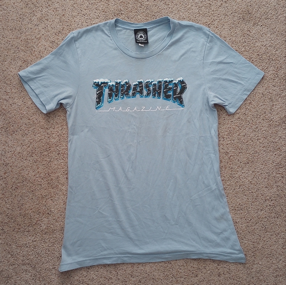 Thrasher Blue Snowing Logo Tshirt Streetwear